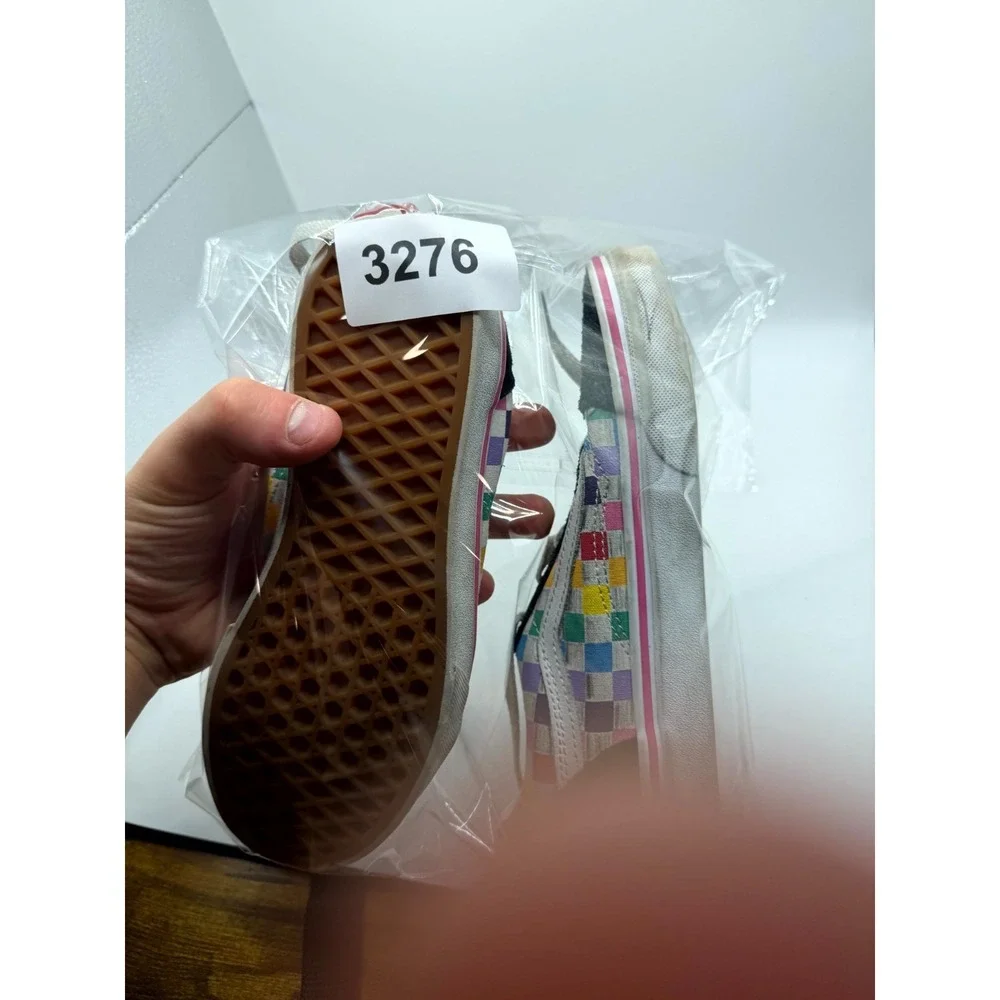 Vans Old Skool Rainbow Checkerboard Unisex Kid 4 Sneaker Black Suede Skate Shoes